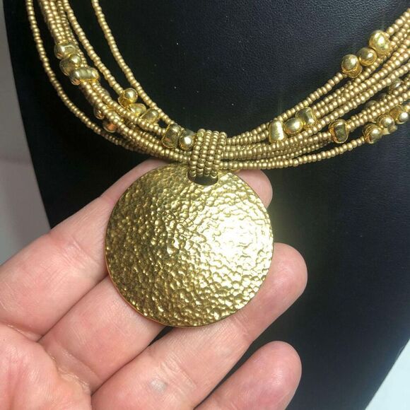 1313 Joan Rivers gold tone beaded multi-strand hammered pendant necklace 18-20" - Picture 1 of 3